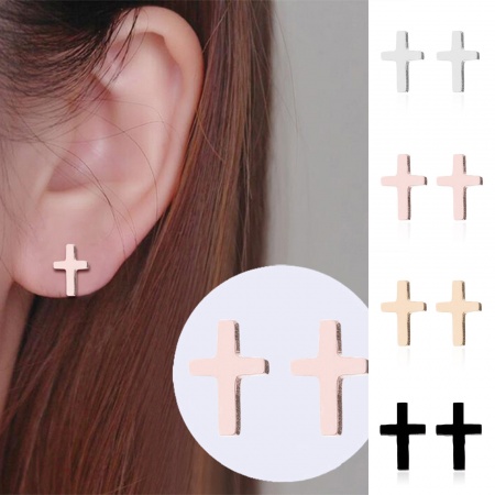 Stainless Steel Stylish Ear Post Stud Earrings Multicolor Cross 8mm x 5mm