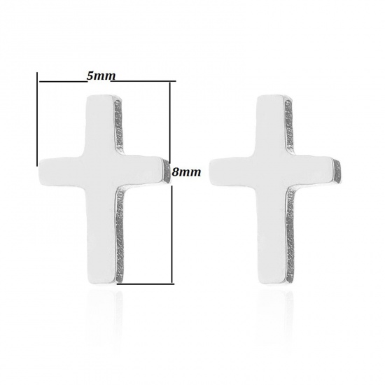 Picture of Stainless Steel Stylish Ear Post Stud Earrings Multicolor Cross 8mm x 5mm