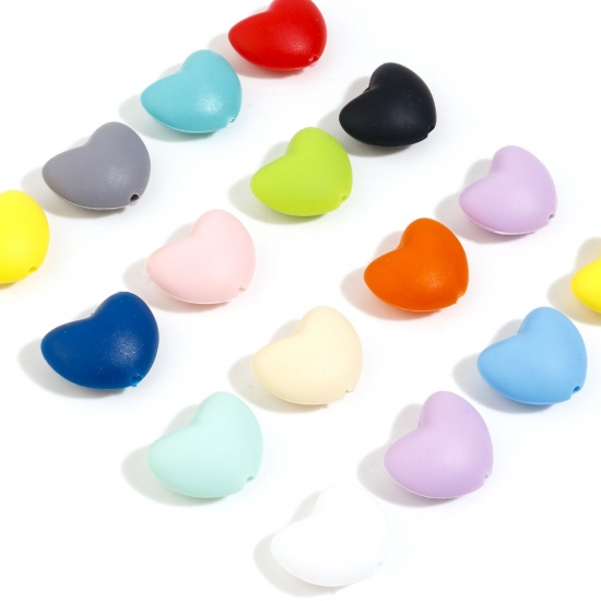 Image de Perles en Silicone La Saint Valentin Cœur Multicolore 20mm x 16mm, Taille de Trou: 2.2mm, 5 Pcs