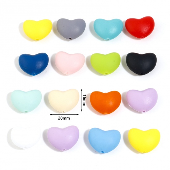 Image de Perles en Silicone La Saint Valentin Cœur Multicolore 20mm x 16mm, Taille de Trou: 2.2mm, 5 Pcs