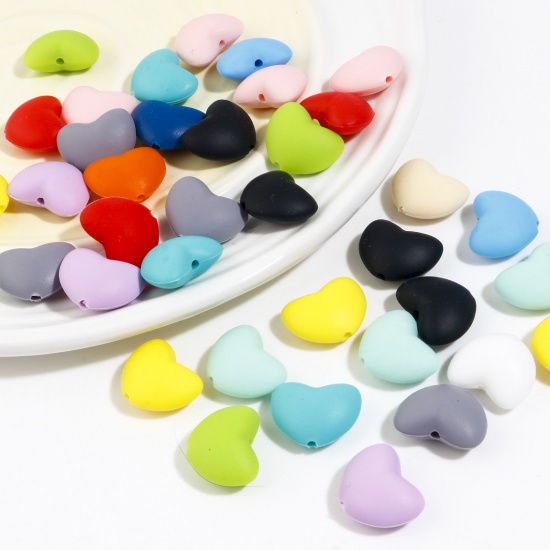 Image de Perles en Silicone La Saint Valentin Cœur Multicolore 20mm x 16mm, Taille de Trou: 2.2mm, 5 Pcs