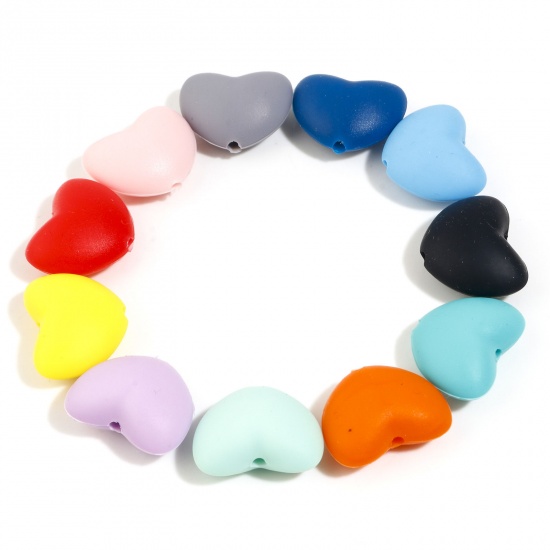 Image de Perles en Silicone La Saint Valentin Cœur Multicolore 20mm x 16mm, Taille de Trou: 2.2mm, 5 Pcs