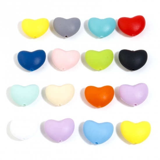 Image de Perles en Silicone La Saint Valentin Cœur Multicolore 20mm x 16mm, Taille de Trou: 2.2mm, 5 Pcs