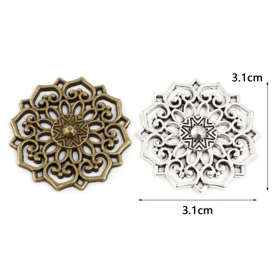 Immagine di Lega di Zinco Connettore Accessori Fiore Multicolore Filigrana 3.1cm x 3.1cm, 20 Pz