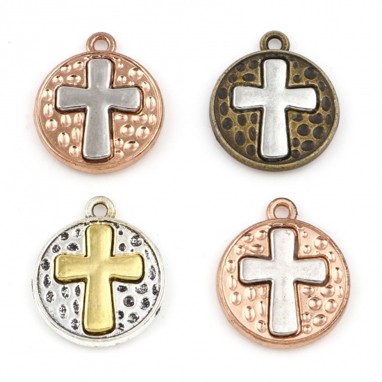 Picture of Zinc Based Alloy Religious Charms Multicolor Round Cross 23mm x 20mm