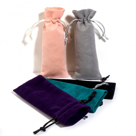 ベルベット 巾着袋 ドローストリングバッグ ギフト用ラッピング 巾着バッグ お誕生日 お祝い プレゼント 長方形 多色 （使用可能なスペース:約 12.5x6cm) 15cm x 6cm、 5 個 の画像