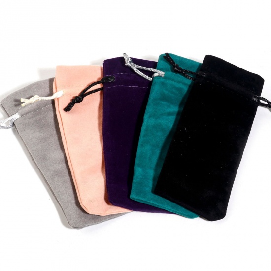 Picture of Velvet Drawstring Bags For Gift Jewelry Rectangle Multicolor (Usable Space: Approx 12.5x6cm) 15cm x 6cm