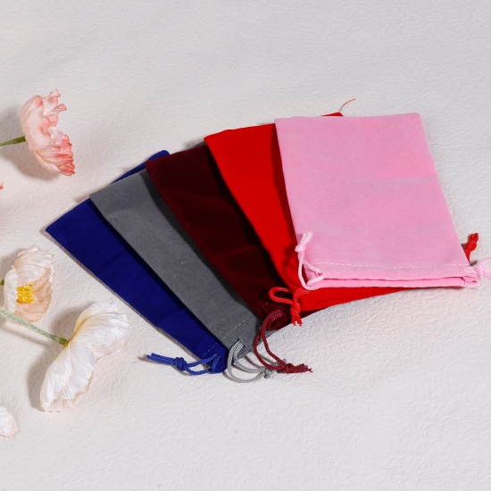 Picture of Velvet Drawstring Bags For Gift Jewelry Rectangle Multicolor (Usable Space: Approx 14.5x10cm) 16cm x 10cm