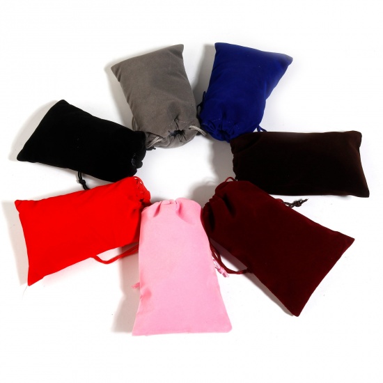 Picture of Velvet Drawstring Bags For Gift Jewelry Rectangle Multicolor (Usable Space: Approx 14.5x10cm) 16cm x 10cm