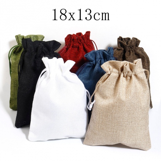 Picture of Polyester Imitation Linen Drawstring Bags For Gift Jewelry Rectangle Multicolor (Usable Space: Approx 15.5x13cm) 18cm x 13cm