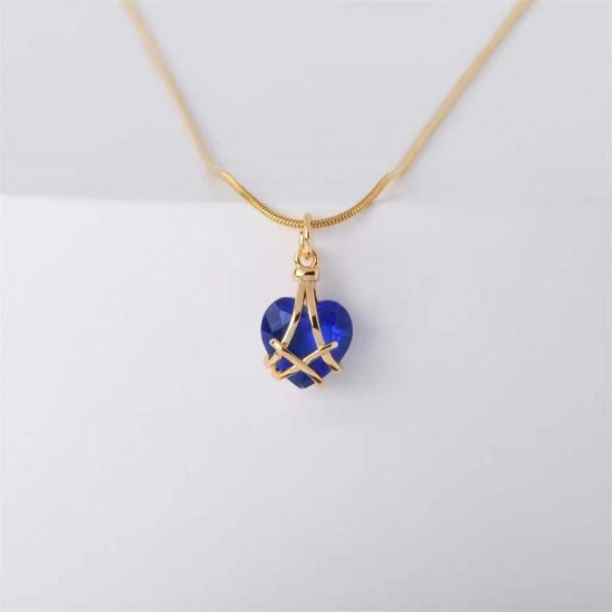 Picture of Birthstone Necklace Gold Plated Multicolor Heart Imitation Crystal 40cm(15 6/8") long