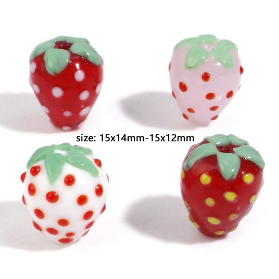 Picture of Lampwork Glass 3D Beads Strawberry Fruit Multicolor 