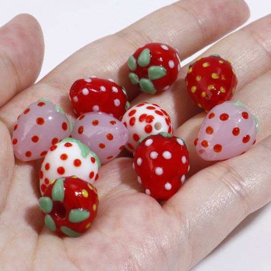 Picture of Lampwork Glass 3D Beads Strawberry Fruit Multicolor 