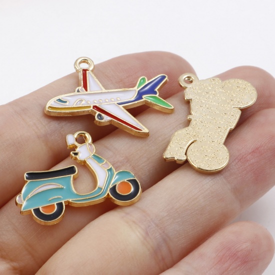 Picture of Zinc Based Alloy Transport Charms Gold Plated Multicolor Motorcycle Airplane Enamel