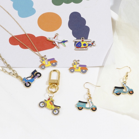 Picture of Zinc Based Alloy Transport Charms Gold Plated Multicolor Motorcycle Airplane Enamel