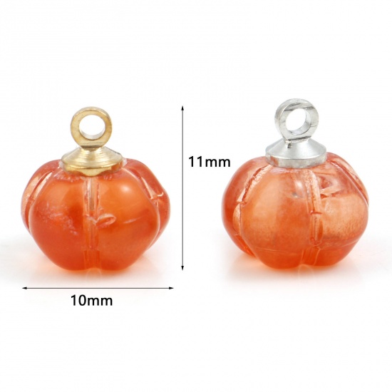 Picture of Lampwork Glass Halloween Charms Orange Pumpkin 11mm x 10mm
