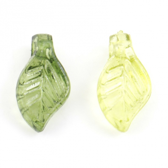 Picture of Lampwork Glass Charms Green Leaf 10mm x 5mm