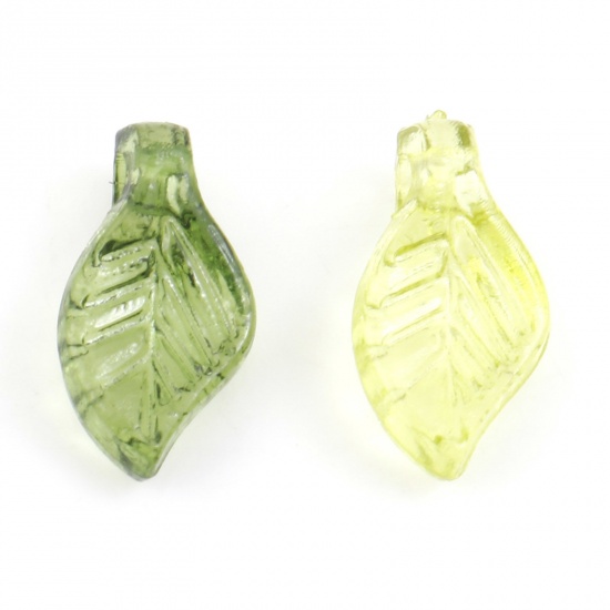 Immagine di Lampwork Vetro Charms Foglia Verde 10mm x 5mm, 100 Pz