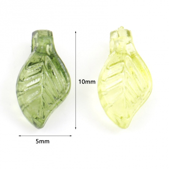 Picture of Lampwork Glass Charms Green Leaf 10mm x 5mm