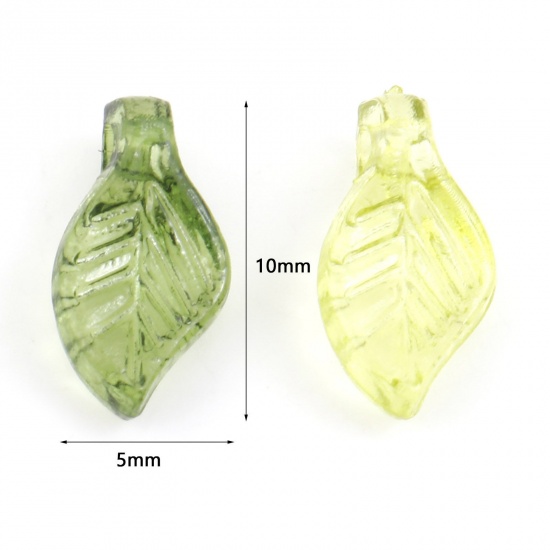 Immagine di Lampwork Vetro Charms Foglia Verde 10mm x 5mm, 100 Pz