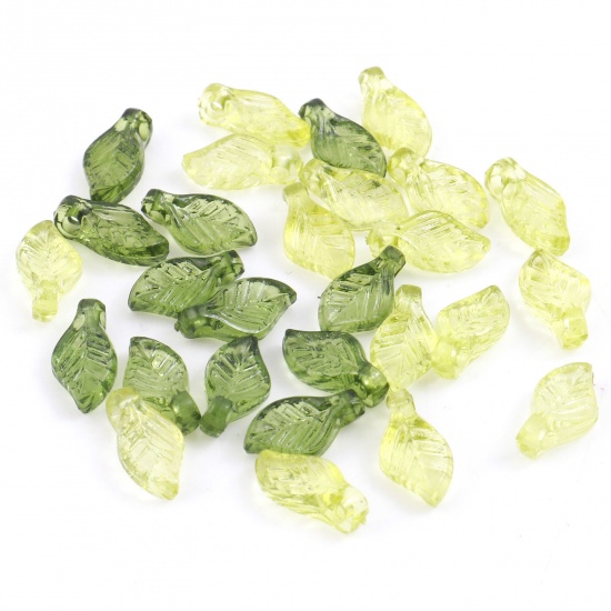 Picture of Lampwork Glass Charms Green Leaf 10mm x 5mm