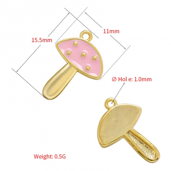 Picture of Brass Charms Gold Plated Multicolor Mushroom Enamel 15.5mm x 11mm                                                                                                                                                                                             