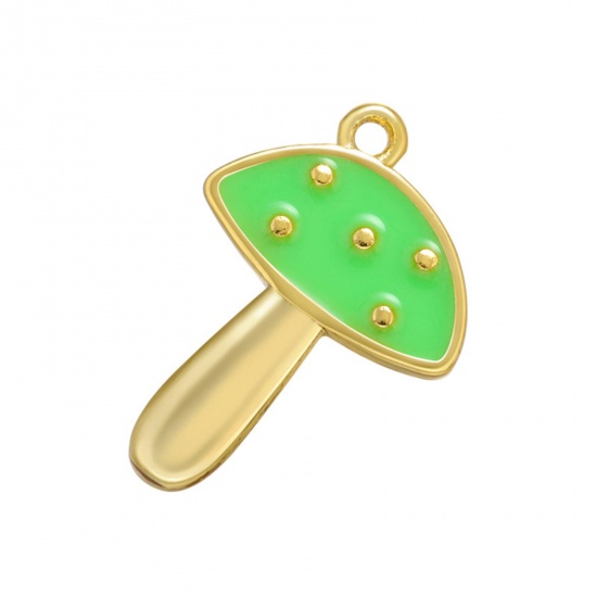 Picture of Brass Charms Gold Plated Multicolor Mushroom Enamel 15.5mm x 11mm                                                                                                                                                                                             