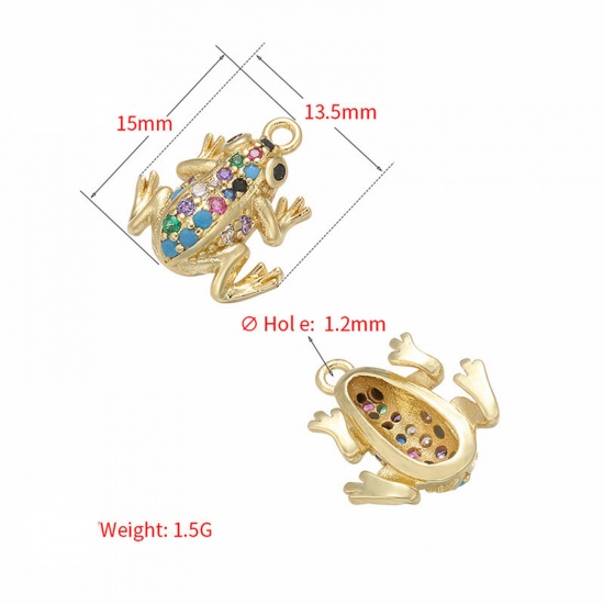 Picture of Brass Charms Frog Animal Micro Pave Multicolor Rhinestone 15mm x 13.5mm