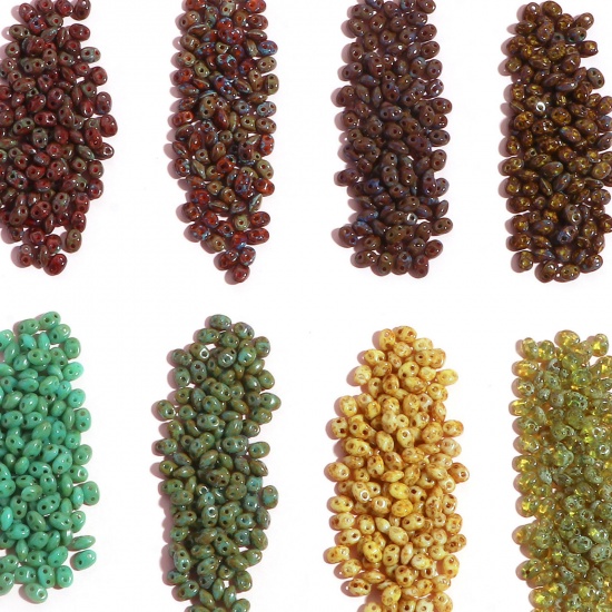 Picture of (Czech Import) Glass Two Hole Twin Seed Beads Multicolor Imitation Stone About 5mm x 4mm