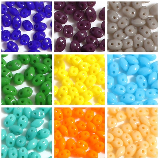 Picture of (Czech Import) Glass Two Hole Twin Seed Beads Multicolor Opaque About 5mm x 4mm