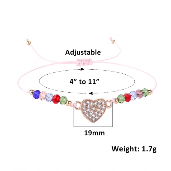 Picture of Polyester Stylish Braided Bracelets Gold Plated Multicolor Beaded Clear Rhinestone 16cm-20cm long