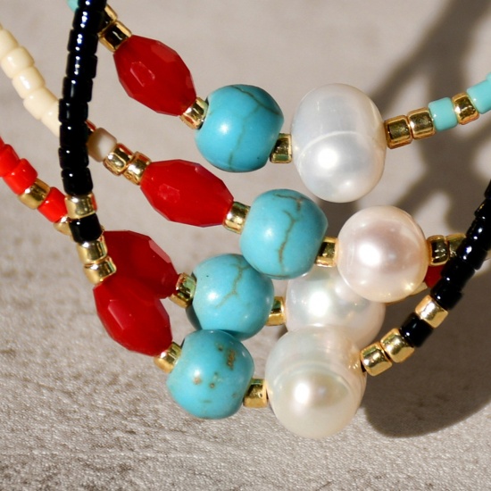 Image de Bracelets Tressés Style Bohème en Perles de Culture d'Eau Douce Doré Multicolore Baroque Perlé 16-24cm long, 1 Pièce