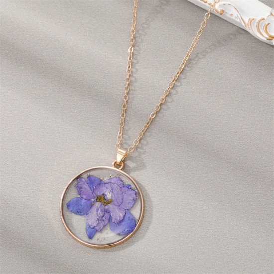 Picture of Resin & Real Dried Flower Birth Month Flower Necklace Gold Plated Multicolor Round 45cm(17 6/8") long