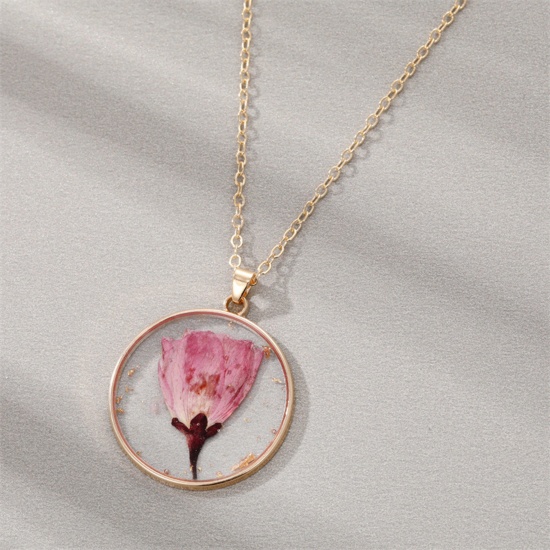 Picture of Resin & Real Dried Flower Birth Month Flower Necklace Gold Plated Multicolor Round 45cm(17 6/8") long