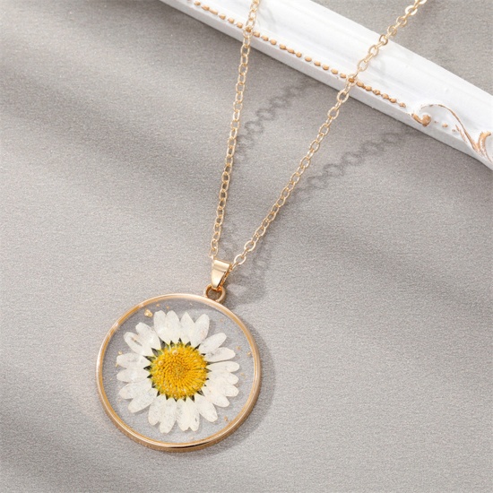 Picture of Resin & Real Dried Flower Birth Month Flower Necklace Gold Plated Multicolor Round 45cm(17 6/8") long