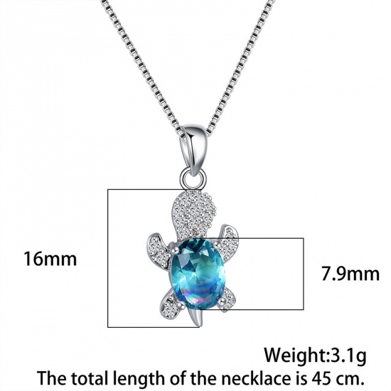 Picture of Ocean Jewelry Necklace Silver Tone Multicolor Tortoise Animal Clear Rhinestone Imitation Crystal 45cm(17 6/8") long