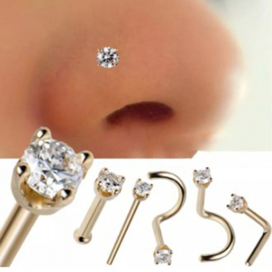 Picture of 304 Stainless Steel Nose Studs Body Piercing Jewelry Silver Tone Multicolor Rhinestone