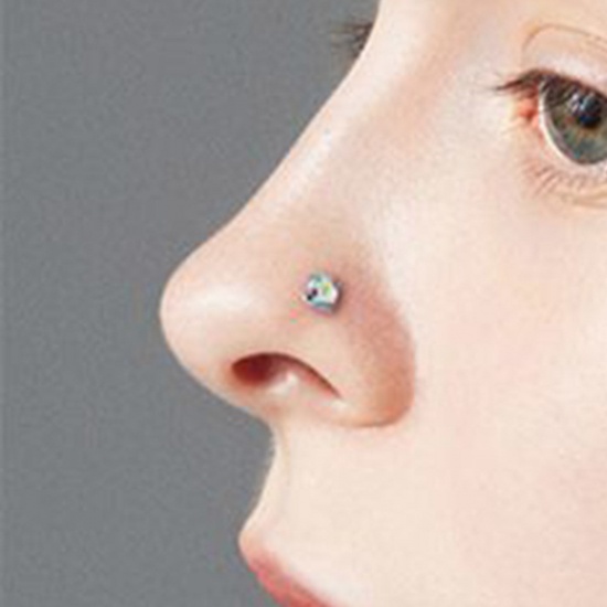 Immagine di 304 Acciaio Inossidabile Gioielli per Piercing al Naso con Borchie Tono Argento Multicolore Strass 1 Serie