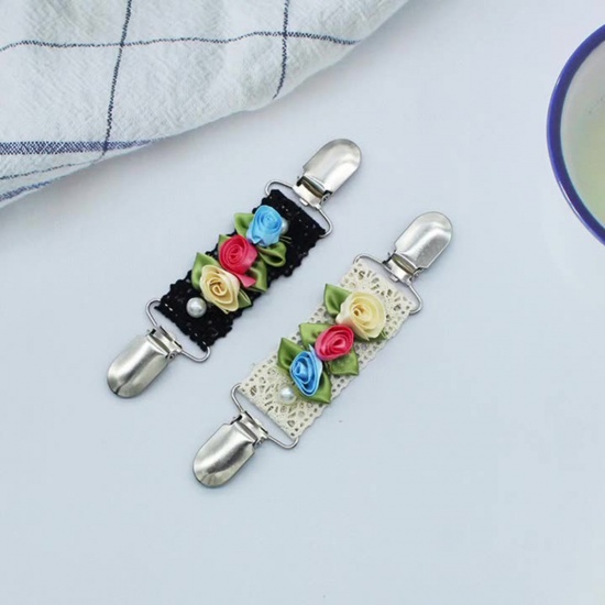 Picture of Cotton Stylish Cardigan Collar Shawl Clip Brooch Flower Lace Multicolor Elastic 14.5cm x 3.3cm