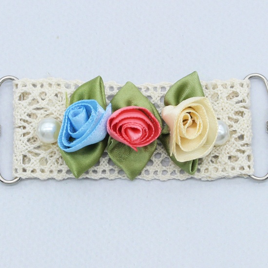 Picture of Cotton Stylish Cardigan Collar Shawl Clip Brooch Flower Lace Multicolor Elastic 14.5cm x 3.3cm