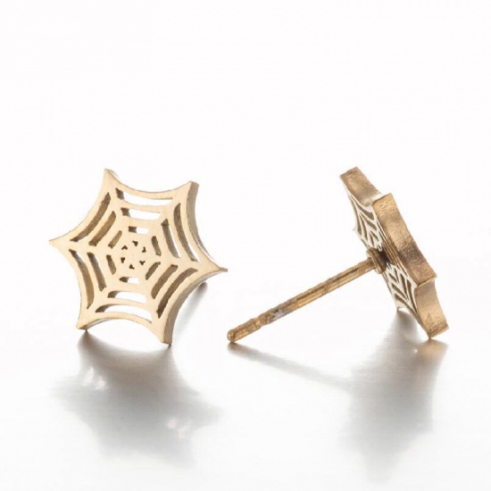Image de Boucles d'Oreilles Puces en Acier Titane Halloween Multicolore Halloween Toile d'Araignée Creux 9mm x 9mm , 3 Paires