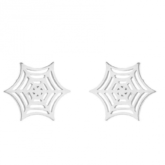 Image de Boucles d'Oreilles Puces en Acier Titane Halloween Multicolore Halloween Toile d'Araignée Creux 9mm x 9mm , 3 Paires