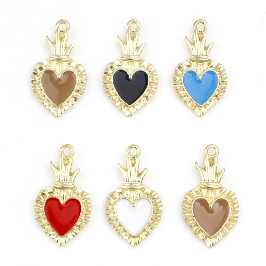Picture of Zinc Based Alloy Religious Charms Gold Plated Multicolor Ex Voto Heart Enamel 27mm x 15mm