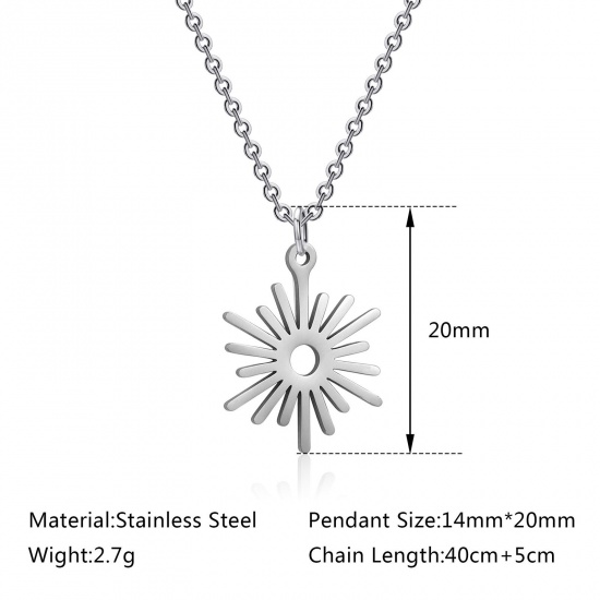 Picture of Stainless Steel Galaxy Link Cable Chain Necklace Multicolor Sun Rays Hollow 40cm(15 6/8") long