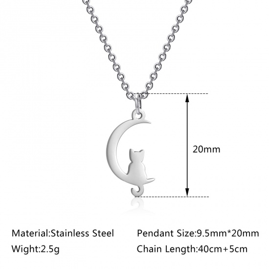 Picture of Stainless Steel Link Cable Chain Necklace Multicolor Half Moon Cat 40cm(15 6/8") long