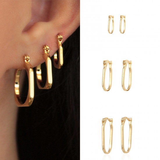 Picture of Brass Ins Style Hoop Earrings Multicolor U-shaped                                                                                                                                                                                                             