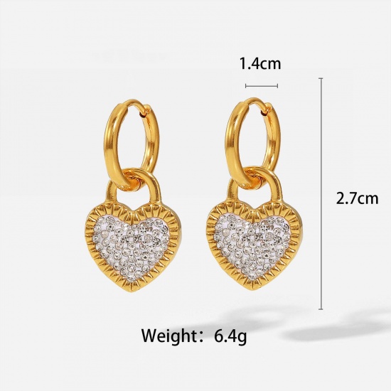 Image de Boucles d'Oreilles Créole Anneaux en Acier Inoxydable Style Ins 18k Or Rempli Cœur 27mm x 14mm , 1 Paire