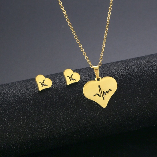 Picture of Stainless Steel Ins Style Jewelry Necklace Earrings Set Gold Plated Hollow 1 Set