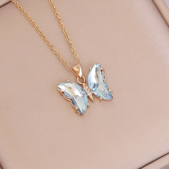 Picture of Brass & Glass Insect Necklace Butterfly Animal Gold Plated Multicolor 40cm(15 6/8") long                                                                                                                                                                      