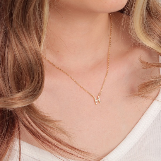 Picture of Hypoallergenic Simple & Casual Exquisite 14K Gold Plated Sterling Silver Rolo Chain Initial Alphabet/ Capital Letter Message " A-Z " Pendant Necklace For Women Mother's Day 45cm(17 6/8") long
